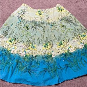 Blue, Yellow, and Green Large A-Line Midi Skirt